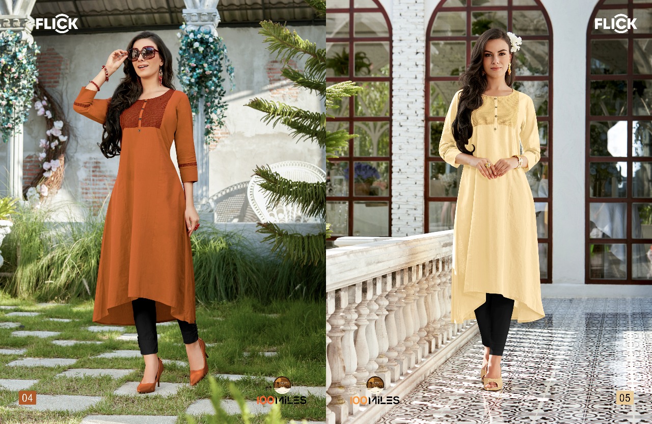 Flick By 100 Miles 01 To 08 Series Beautiful Stylish Fancy Colorful Casual Wear & Ethnic Wear Cotton Embroidered Kurtis At Wholesale Price