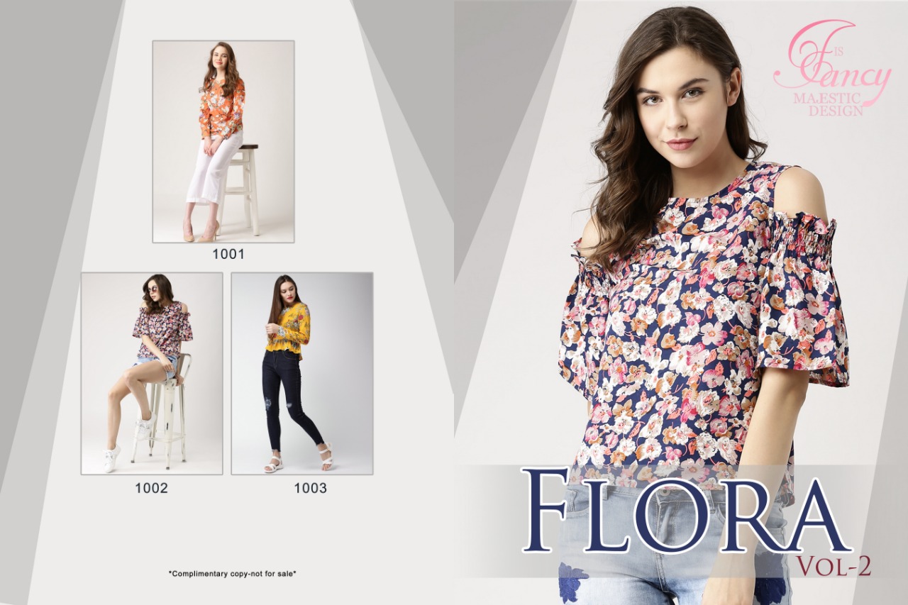 Flora Vol-2 By Kaamiri 1001 To 1003 Series Beautiful Stylish Fancy Colorful Casual Wear & Ethnic Wear & Ready To Wear American Crepe Printed Tops At Wholesale Price