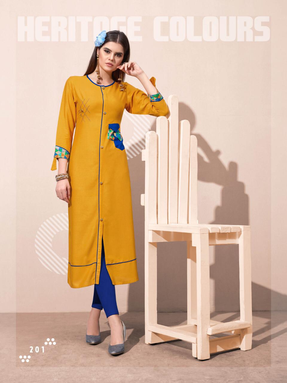 Flora Vol-2 By Laher Fashion 201 To 212 Series Beautiful Colorful Stylish Fancy Casual Wear & Ethnic Wear & Ready To Wear Rayon Printed Kurtis At Wholesale Price