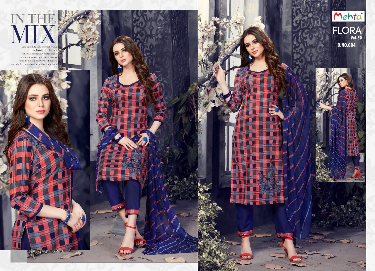 Flora Vol-50 By Mehta 001 To 010 Series Beautiful Suits Stylish Colorful Fancy Casual Wear & Ethnic Wear Cotton Printed Dresses At Wholesale Price