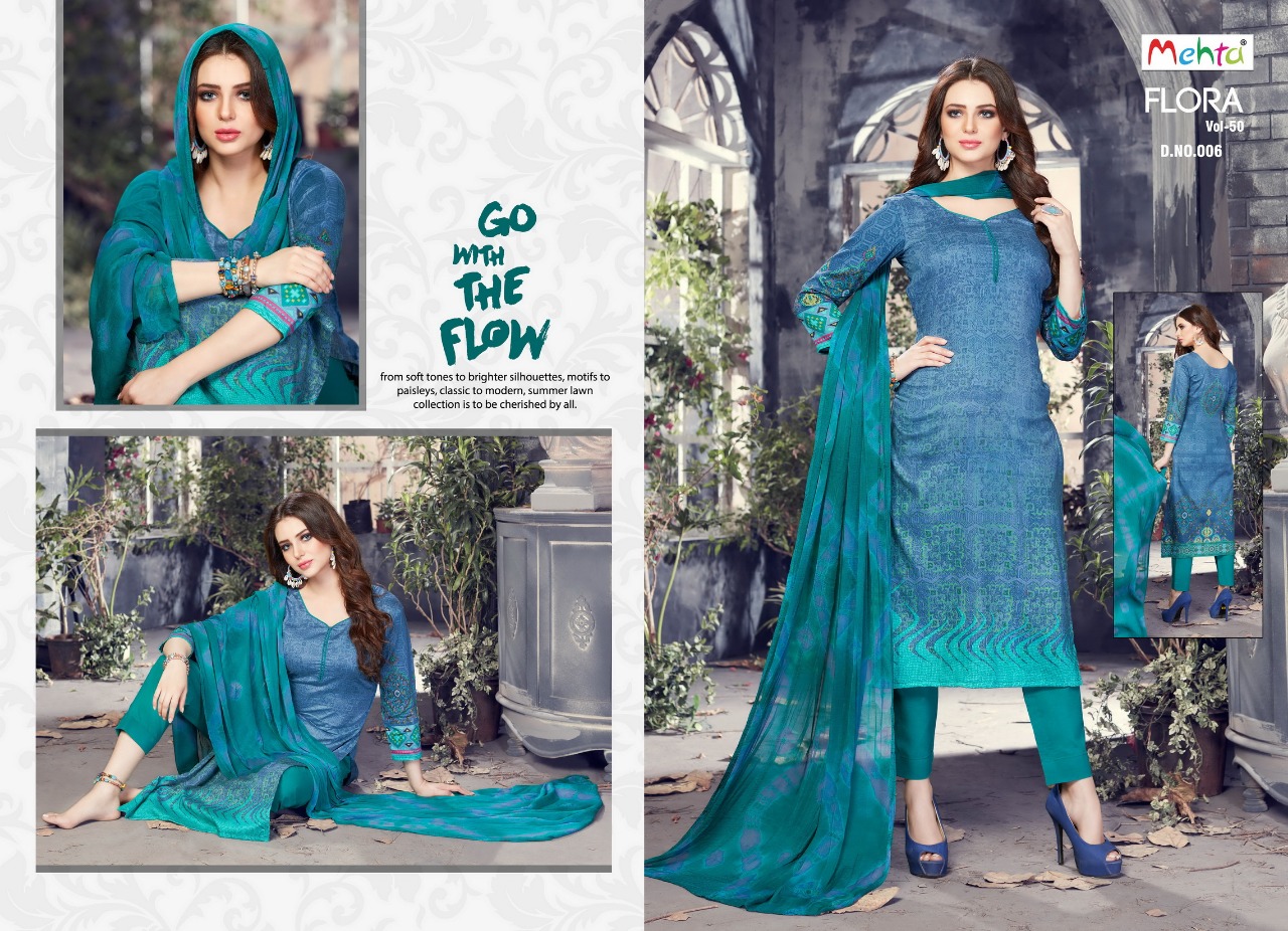 Flora Vol-50 By Mehta 001 To 010 Series Beautiful Suits Stylish Colorful Fancy Casual Wear & Ethnic Wear Cotton Printed Dresses At Wholesale Price