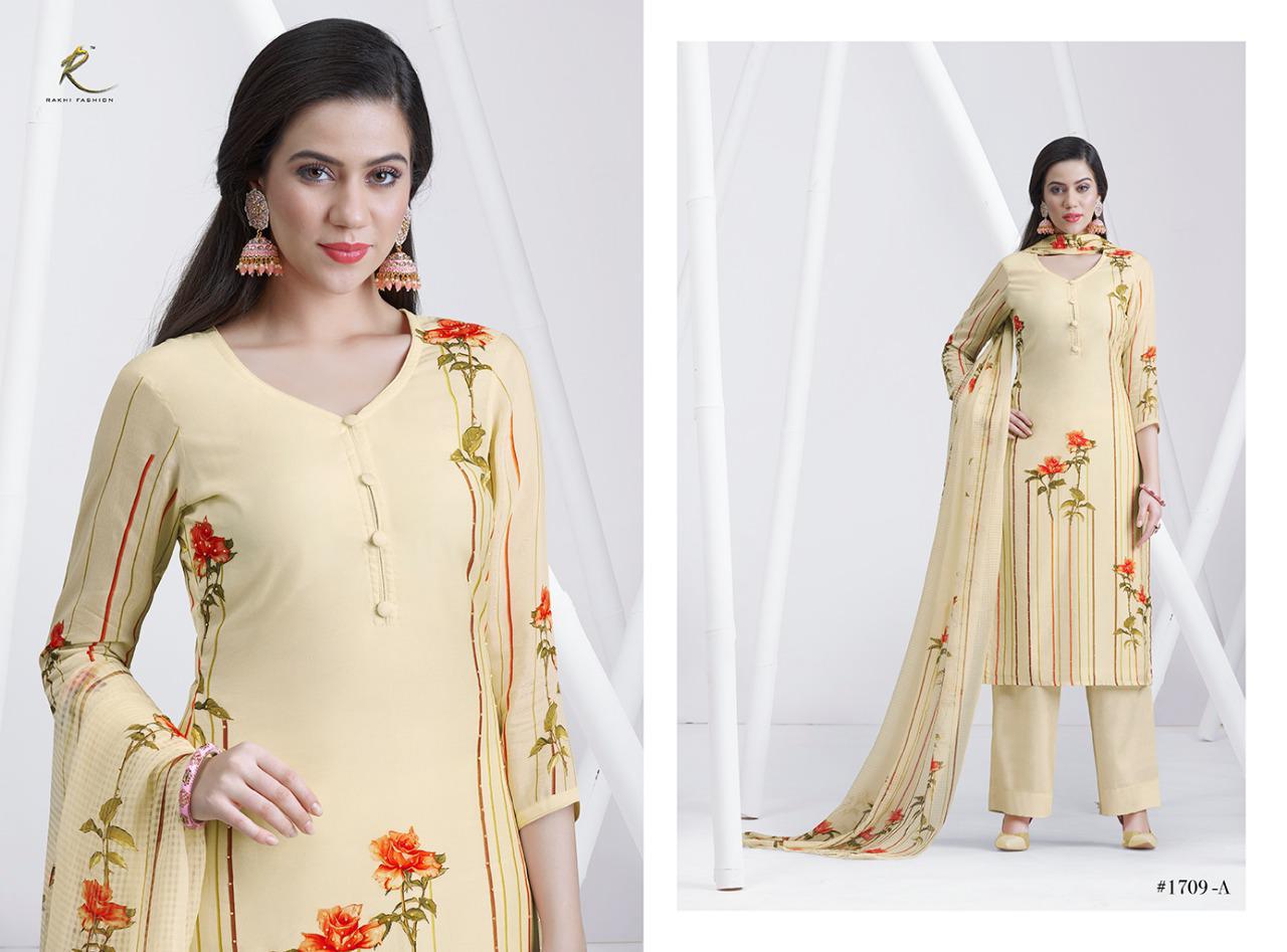 Floral By Rakhi Fashion 1709-a To 1712-b Series Beautiful Stylish Fancy Colorful Casual Wear & Ethnic Wear Pure Viscose Modal Digital Print Digital Print With Embroidery Dresses At Wholesale Price