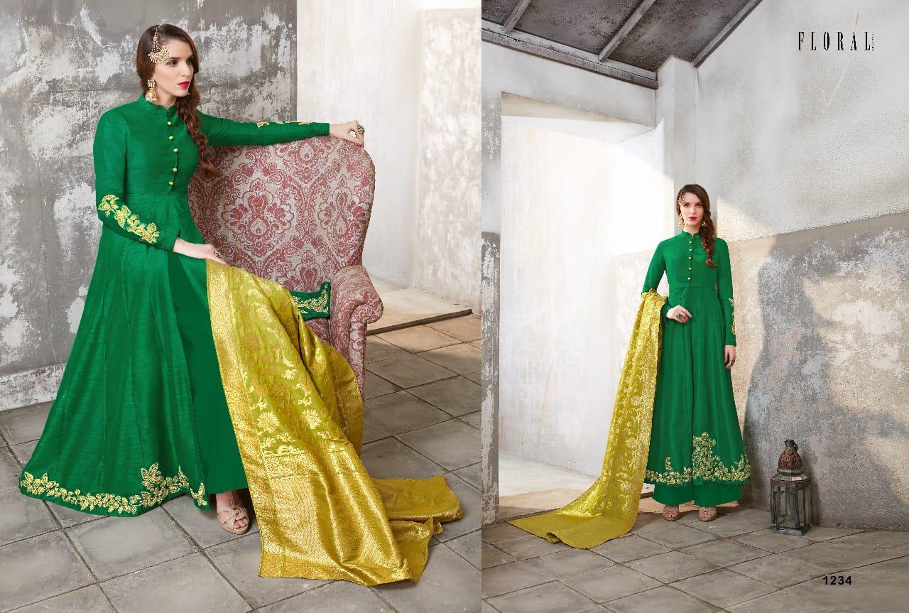 Floral Cora By Jinaam Dresses 1234-a To 1234-e Series Designer Wedding Collection Beautiful Stylish Fancy Colorful Party Wear & Occasional Wear Upada Silk Embroidered Dresses At Wholesale Price