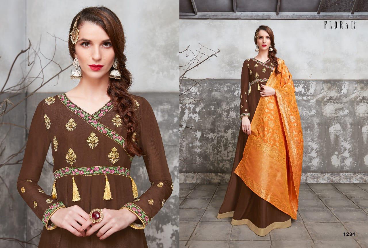 Floral Cora By Jinaam Dresses 1234-a To 1234-e Series Designer Wedding Collection Beautiful Stylish Fancy Colorful Party Wear & Occasional Wear Upada Silk Embroidered Dresses At Wholesale Price