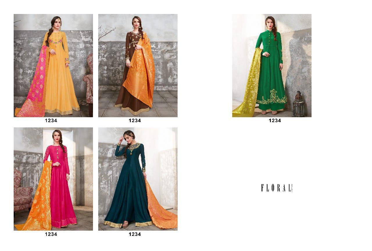 Floral Cora By Jinaam Dresses 1234-a To 1234-e Series Designer Wedding Collection Beautiful Stylish Fancy Colorful Party Wear & Occasional Wear Upada Silk Embroidered Dresses At Wholesale Price