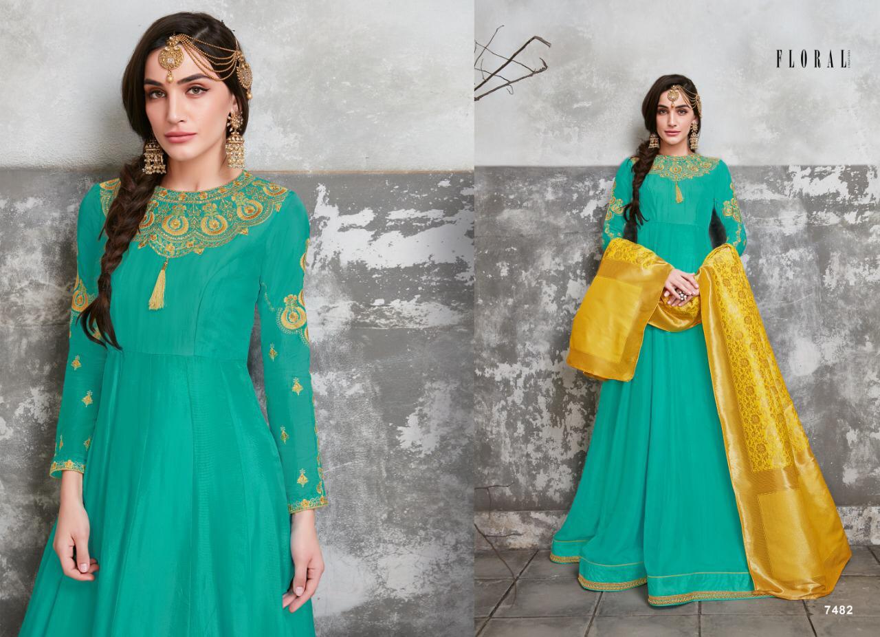 Floral Hannah By Jinaam Dresses 7482 To 7486 Series Beautiful Stylish Fancy Colorful Casual Wear & Ethnic Wear Embroidery Upada Silk With Stone Work And Hem Of Top Is Embroidery  Dresses At Wholesale Price