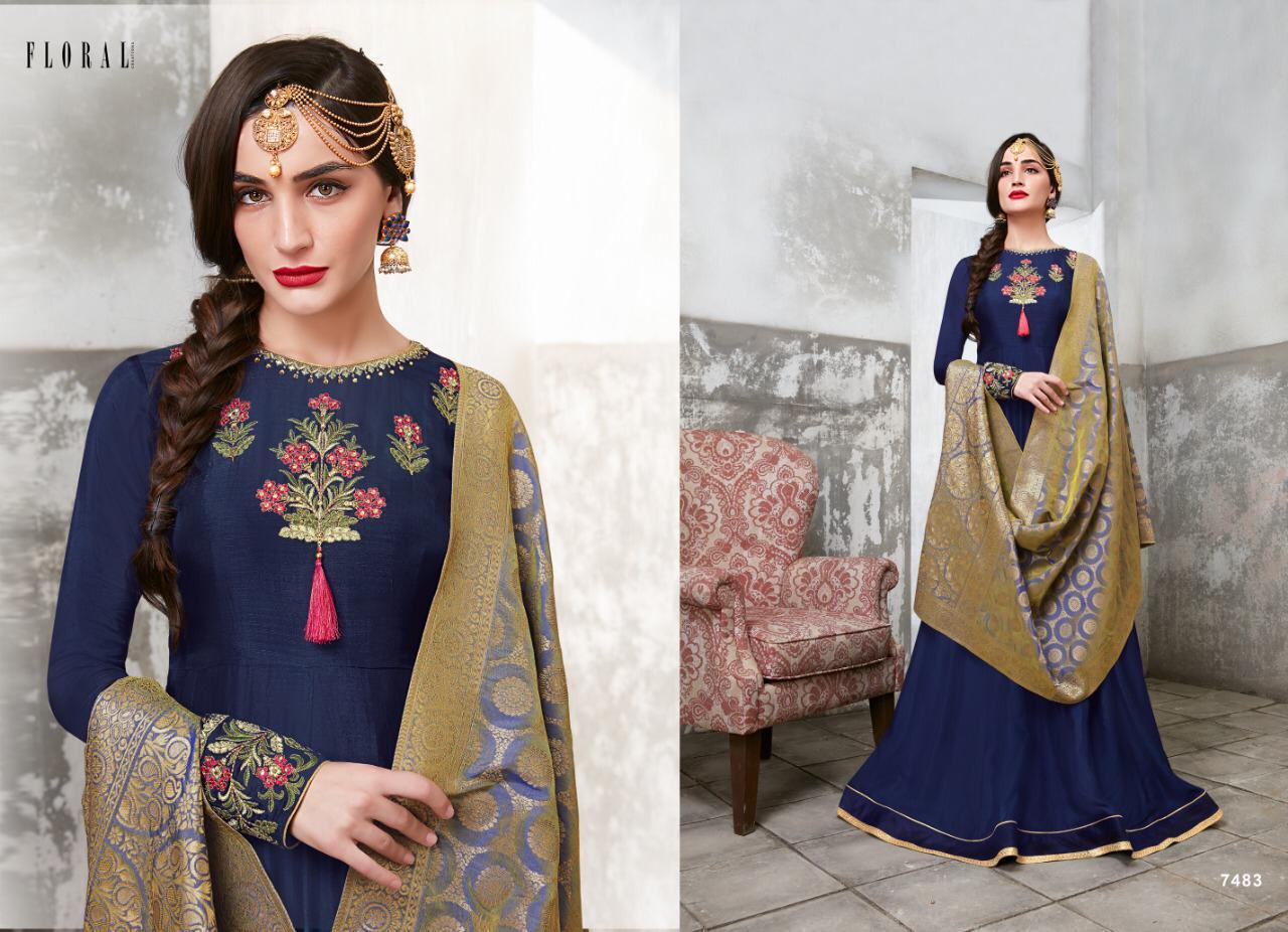 Floral Hannah By Jinaam Dresses 7482 To 7486 Series Beautiful Stylish Fancy Colorful Casual Wear & Ethnic Wear Embroidery Upada Silk With Stone Work And Hem Of Top Is Embroidery  Dresses At Wholesale Price