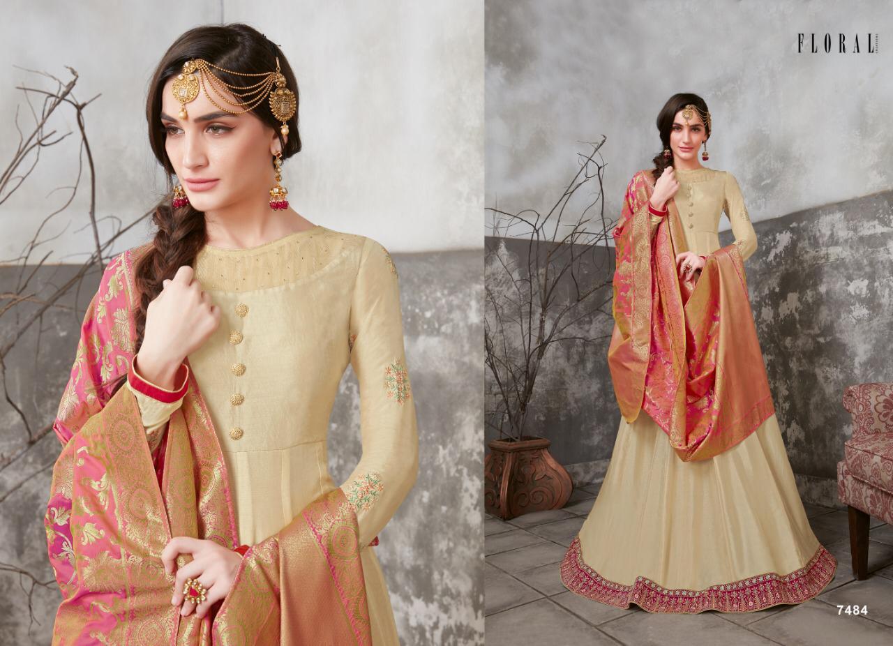 Floral Hannah By Jinaam Dresses 7482 To 7486 Series Beautiful Stylish Fancy Colorful Casual Wear & Ethnic Wear Embroidery Upada Silk With Stone Work And Hem Of Top Is Embroidery  Dresses At Wholesale Price