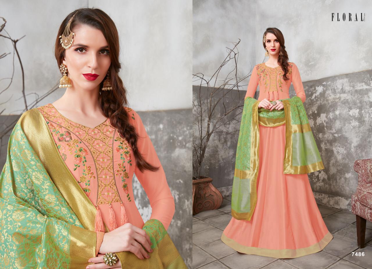 Floral Hannah By Jinaam Dresses 7482 To 7486 Series Beautiful Stylish Fancy Colorful Casual Wear & Ethnic Wear Embroidery Upada Silk With Stone Work And Hem Of Top Is Embroidery  Dresses At Wholesale Price