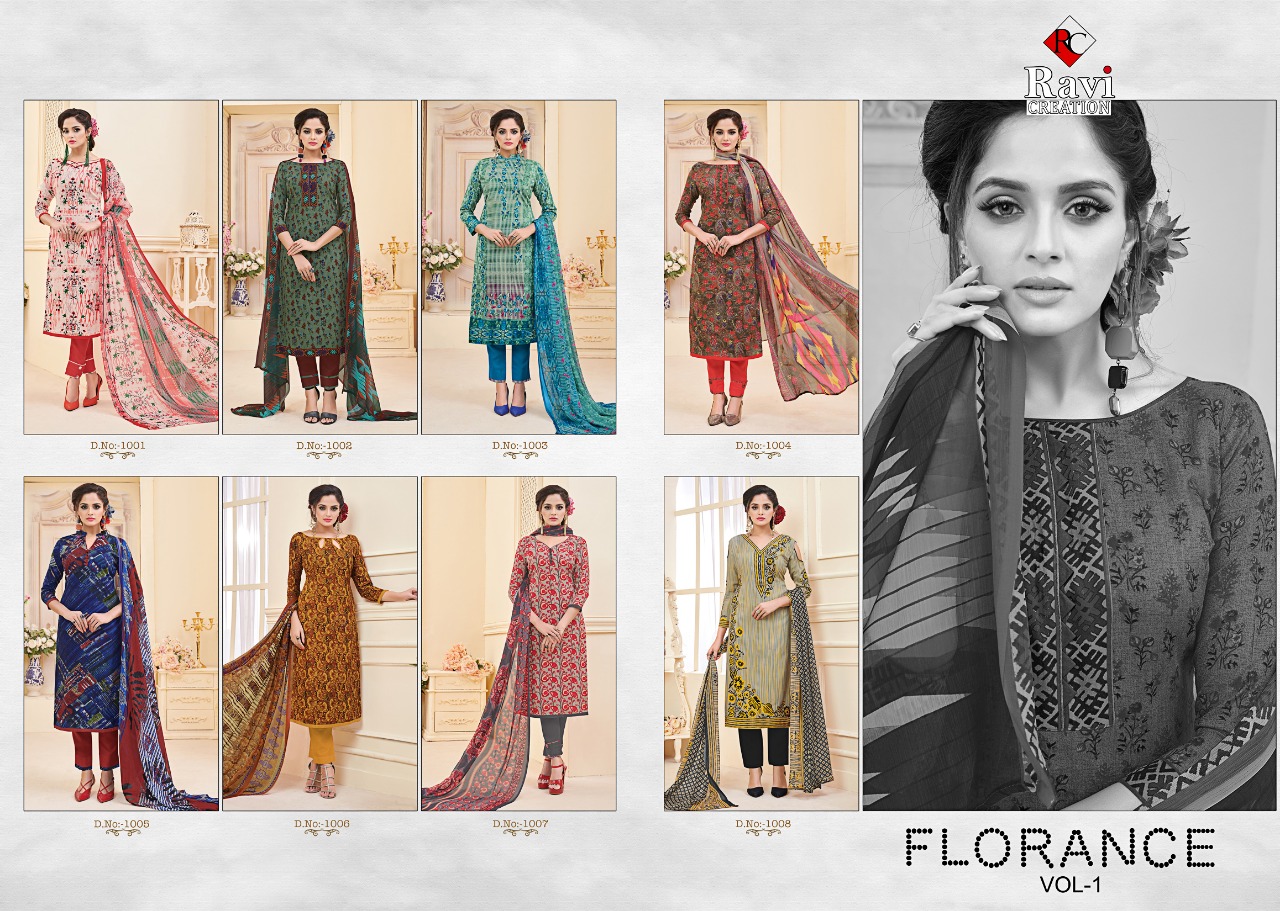 Florance By Ravi Creation 1001 To 1008 Series Beautiful Suits Stylish Fancy Colorful Casual Wear & Ethnic Wear Rayon Cotton Printed Dresses At Wholesale Price