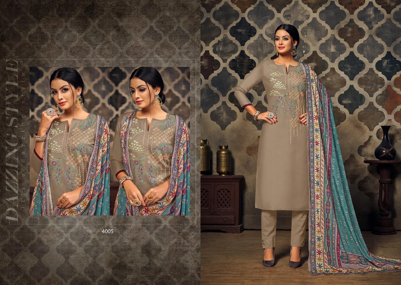 Florence By Aaa Design Studio  4001 To 4008 Series Beautiful Suits Stylish Colorful Fancy Casual Wear & Ethnic Wear Satin With Designer  Embroidered Work Dresses At Wholesale Price