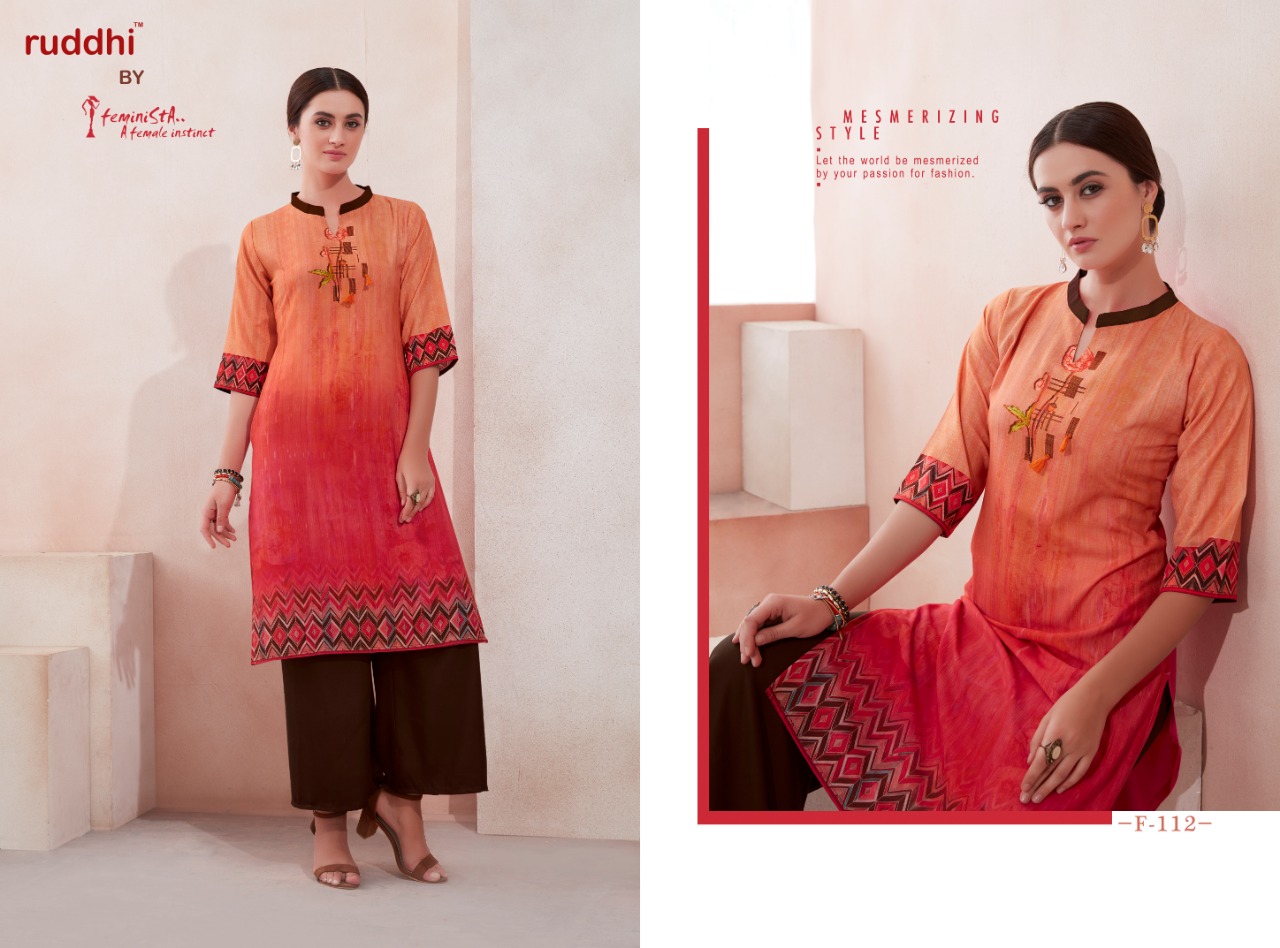 Florence By Feminista 111 To 118 Series Beautiful Colorful Stylish Fancy Casual Wear & Ethnic Wear & Ready To Wear Rayon Printed Kurtis With Bottom At Wholesale Price