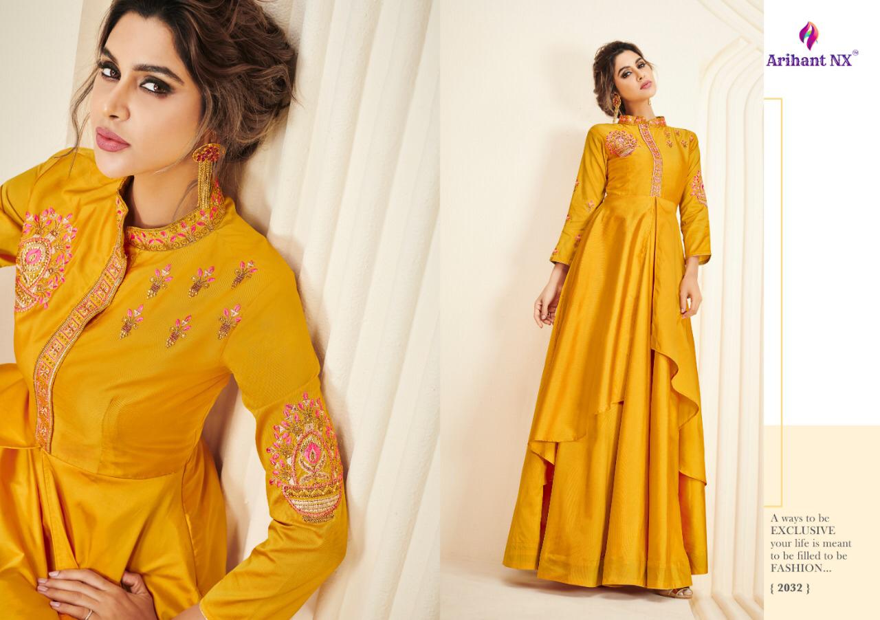 Floret Vol-5 By Arihant Designer 2029 To 2034 Series Designer Wear Collection Beautiful Stylish Fancy Colorful Party Wear & Occasional Wear Soft Satin Silk Embroidered Gowns At Wholesale Price