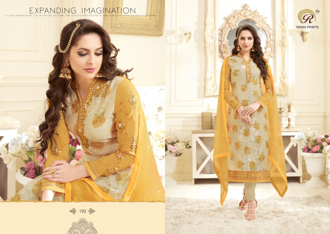 Flowery Brasso Collection By Rashi Prints 191 To 195 Series Beautiful Stylish Fancy Colorful Party Wear & Casual & Ethnic Wear Collection Brasso Printed Dresses At Wholesale Price