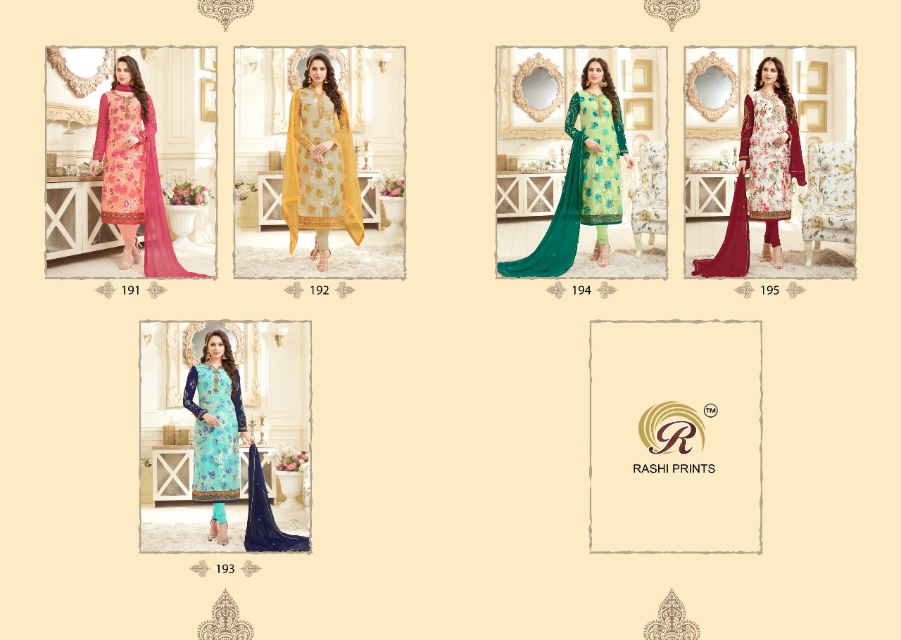 Flowery Brasso Collection By Rashi Prints 191 To 195 Series Beautiful Stylish Fancy Colorful Party Wear & Casual & Ethnic Wear Collection Brasso Printed Dresses At Wholesale Price