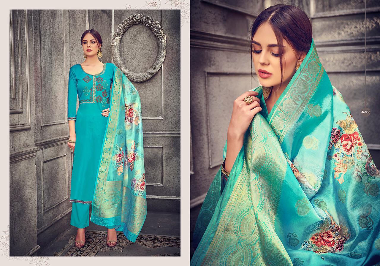 Flowery By Hariks 46001 To 46006 Designer Festive Suits Collection Beautiful Stylish Fancy Colorful Party Wear & Occasional Wear Jam Silk With Embroidery Dresses At Wholesale Price