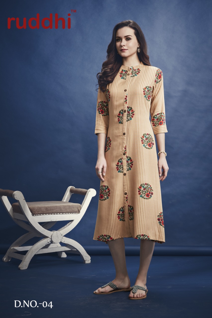 Foil Fusion By Ruddhi Dressline 01 To 06 Series Beautiful Stylish Fancy Colorful Casual Wear & Ethnic Wear & Ready To Wear Rayon With Foil Print Kurtis At Wholesale Price