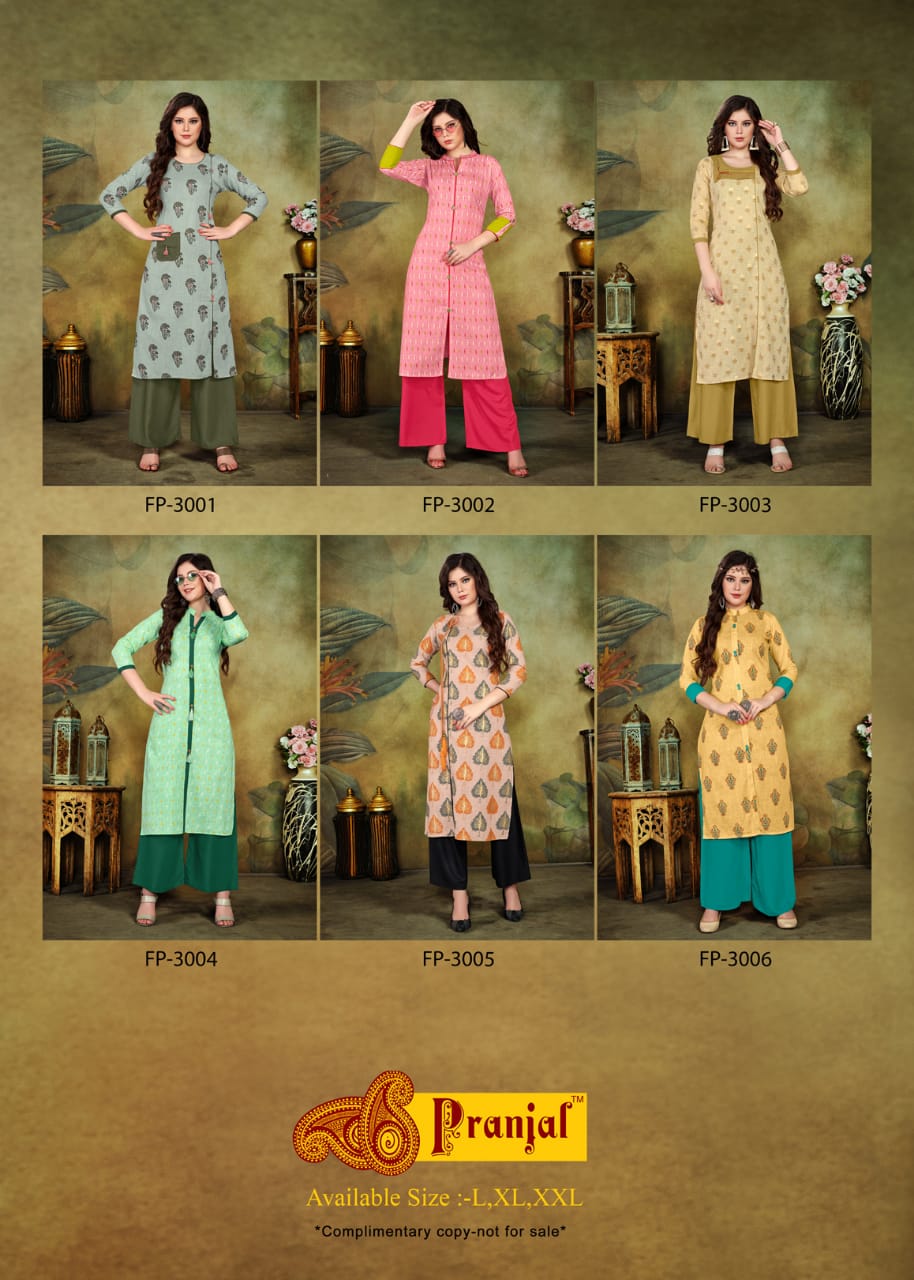 Foreve Plus Vol-3 By Pranjal Creation 3001 To 3006 Series Stylish Fancy Beautiful Colorful Casual Wear & Ethnic Wear Cotton Slub Printed Kurtis With Bottom At Wholesale Price
