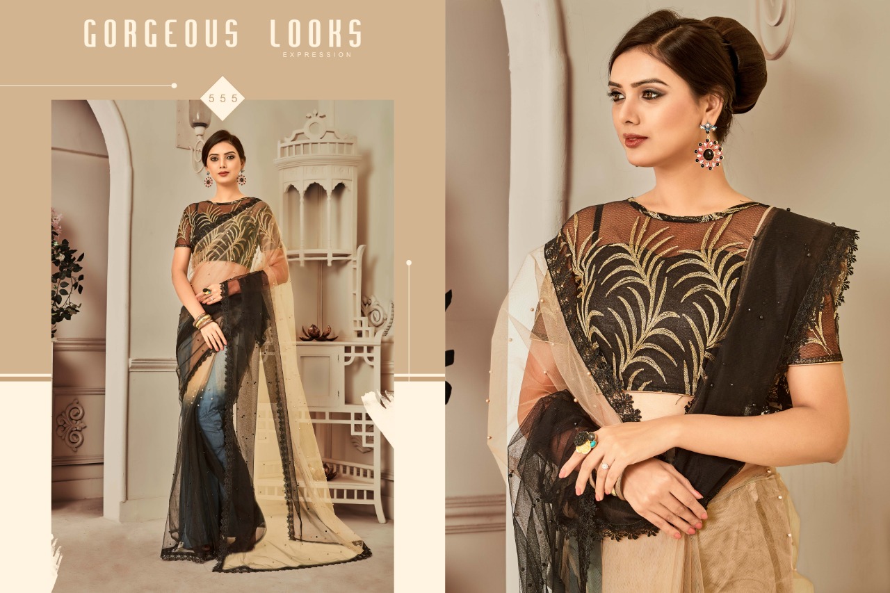 Fusion By Fashid Wholesale 551 To 560 Series Indian Traditional Wear Collection Beautiful Stylish Fancy Colorful Party Wear & Occasional Wear Net/chiffon/georgette Embroidered Sarees At Wholesale Price