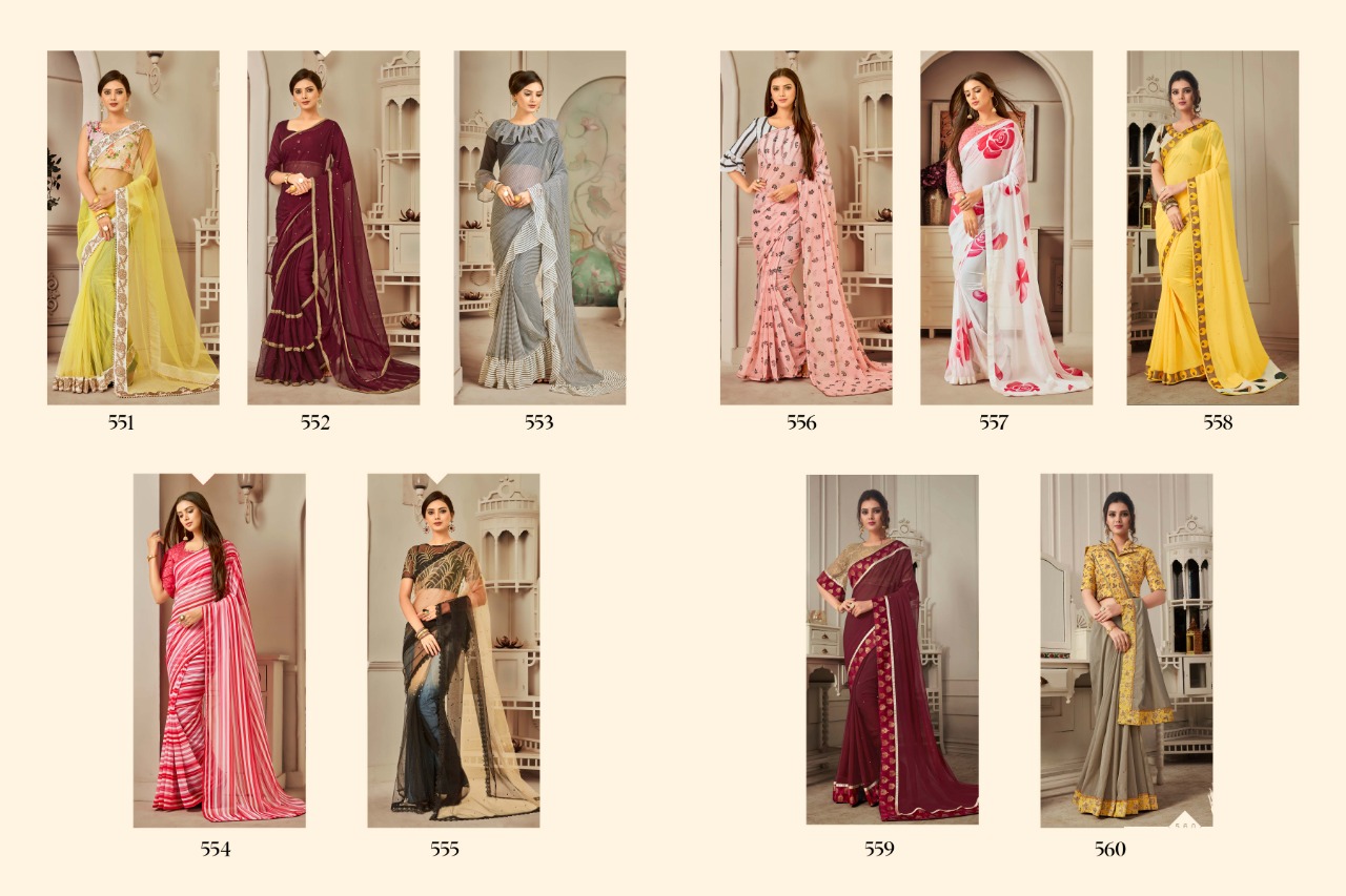 Fusion By Fashid Wholesale 551 To 560 Series Indian Traditional Wear Collection Beautiful Stylish Fancy Colorful Party Wear & Occasional Wear Net/chiffon/georgette Embroidered Sarees At Wholesale Price