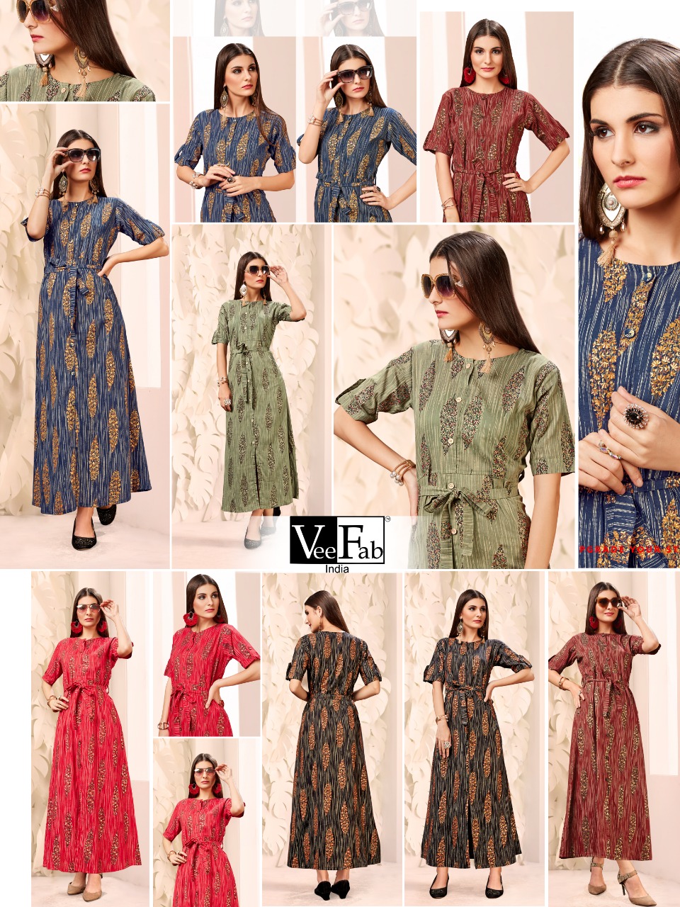 Fusion By Vee Fab 1001 To 1005 Series Beautiful Colorful Stylish Fancy Casual Wear & Ethnic Wear & Ready To Wear Heavy Cotton Foil Printed Kurtis At Wholesale Price