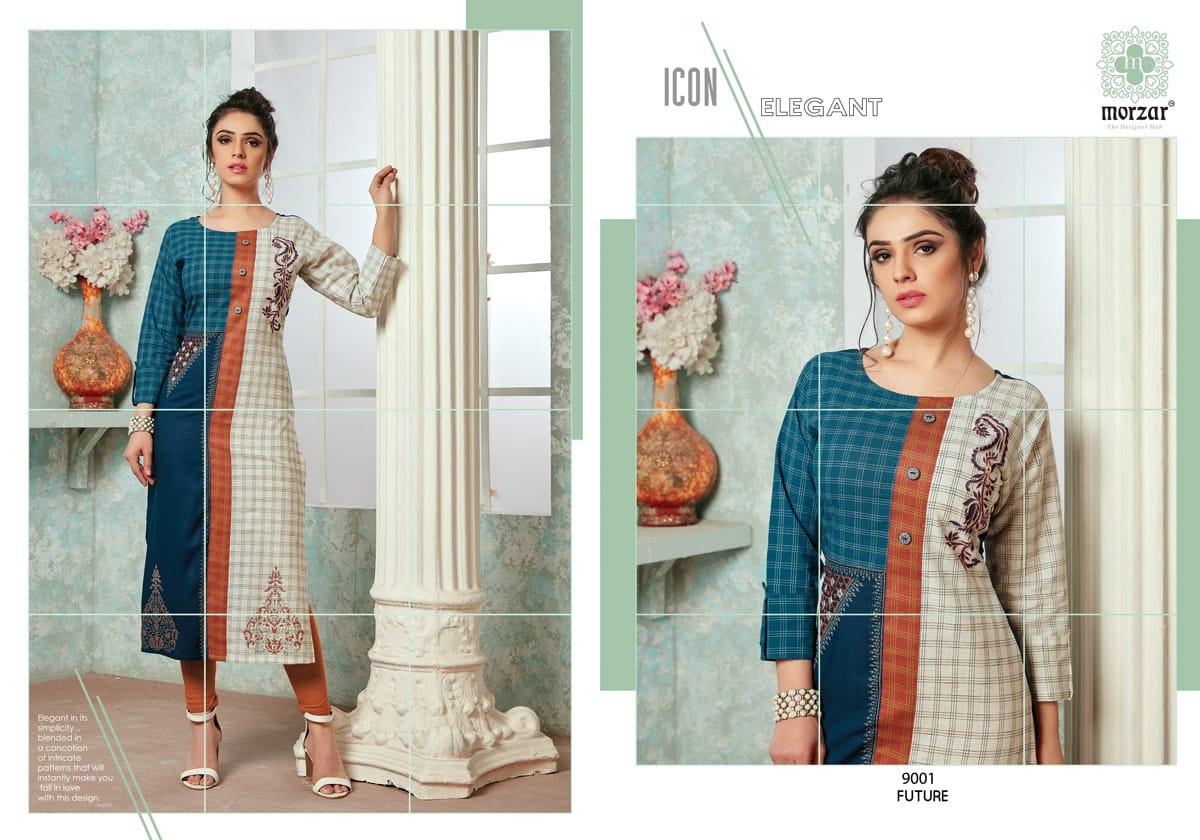 Future By Morzar 9001 To 9008 Series Designer Beautiful Stylish Colorful Fancy Ready To Wear & Casual Wear & Ethnic Wear Heavy Two Tone Rayon Handworked Kurtis At Wholesale Price