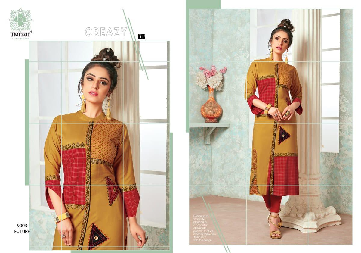 Future By Morzar 9001 To 9008 Series Designer Beautiful Stylish Colorful Fancy Ready To Wear & Casual Wear & Ethnic Wear Heavy Two Tone Rayon Handworked Kurtis At Wholesale Price
