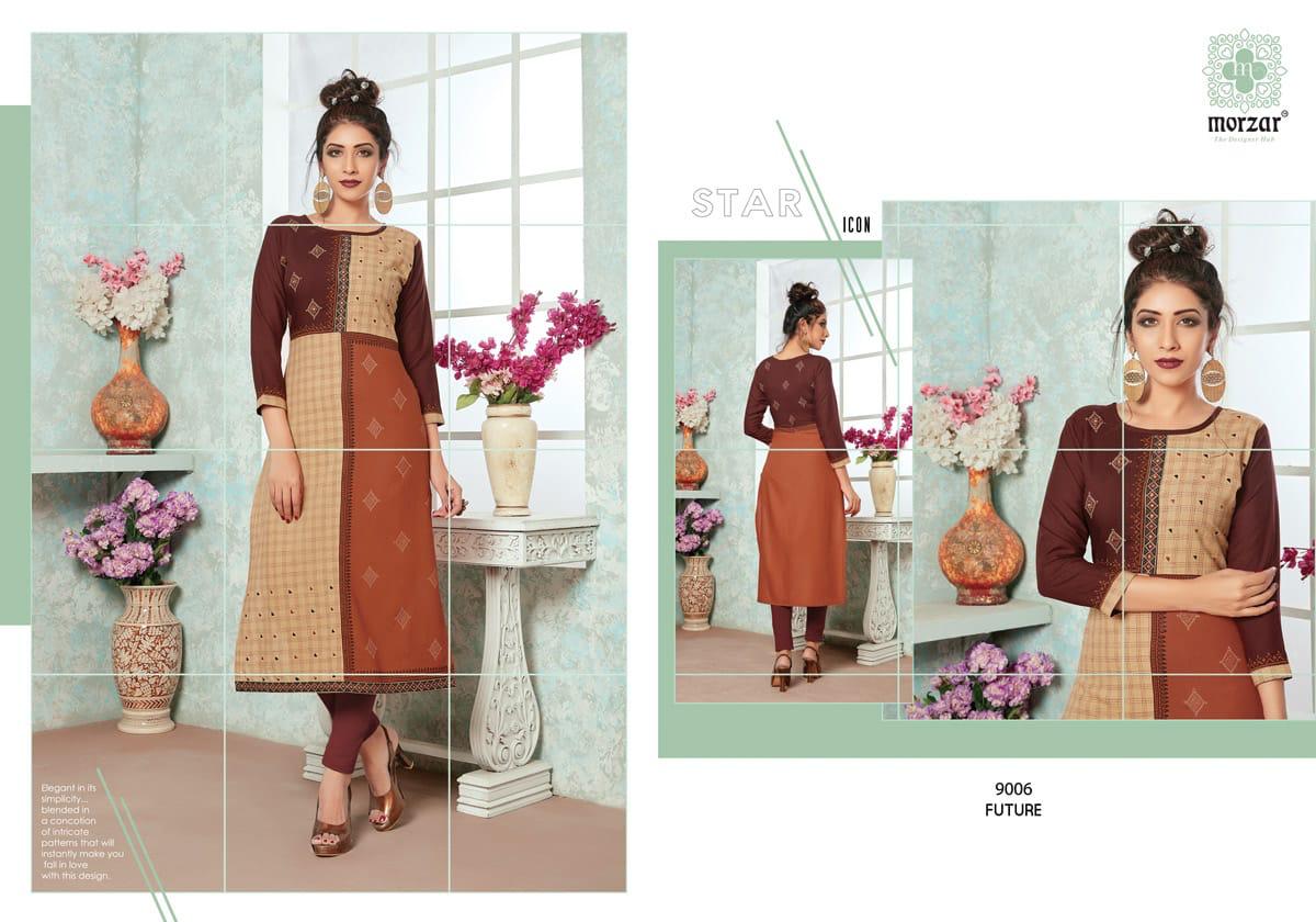 Future By Morzar 9001 To 9008 Series Designer Beautiful Stylish Colorful Fancy Ready To Wear & Casual Wear & Ethnic Wear Heavy Two Tone Rayon Handworked Kurtis At Wholesale Price
