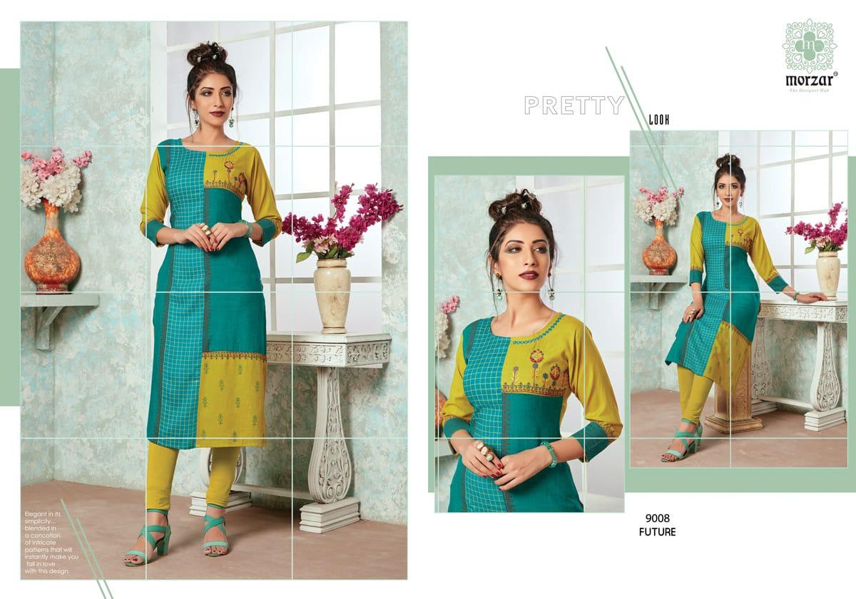 Future By Morzar 9001 To 9008 Series Designer Beautiful Stylish Colorful Fancy Ready To Wear & Casual Wear & Ethnic Wear Heavy Two Tone Rayon Handworked Kurtis At Wholesale Price
