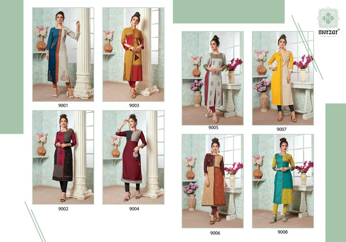 Future By Morzar 9001 To 9008 Series Designer Beautiful Stylish Colorful Fancy Ready To Wear & Casual Wear & Ethnic Wear Heavy Two Tone Rayon Handworked Kurtis At Wholesale Price