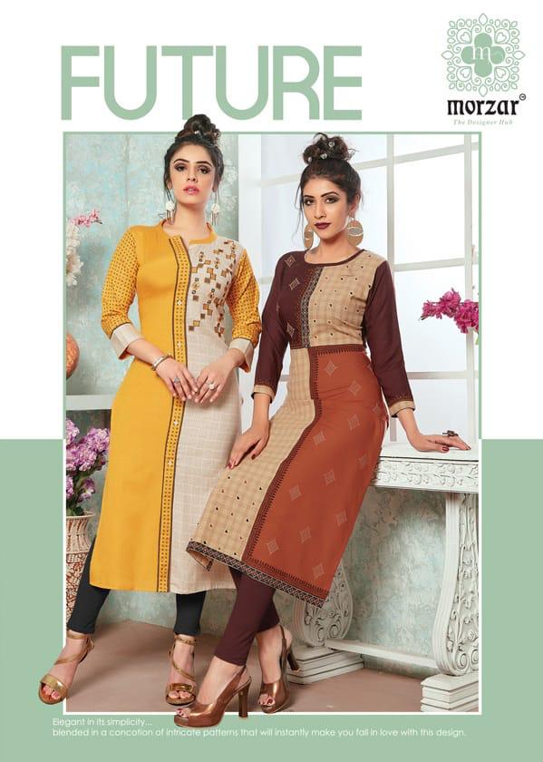Future By Morzar 9001 To 9008 Series Designer Beautiful Stylish Colorful Fancy Ready To Wear & Casual Wear & Ethnic Wear Heavy Two Tone Rayon Handworked Kurtis At Wholesale Price