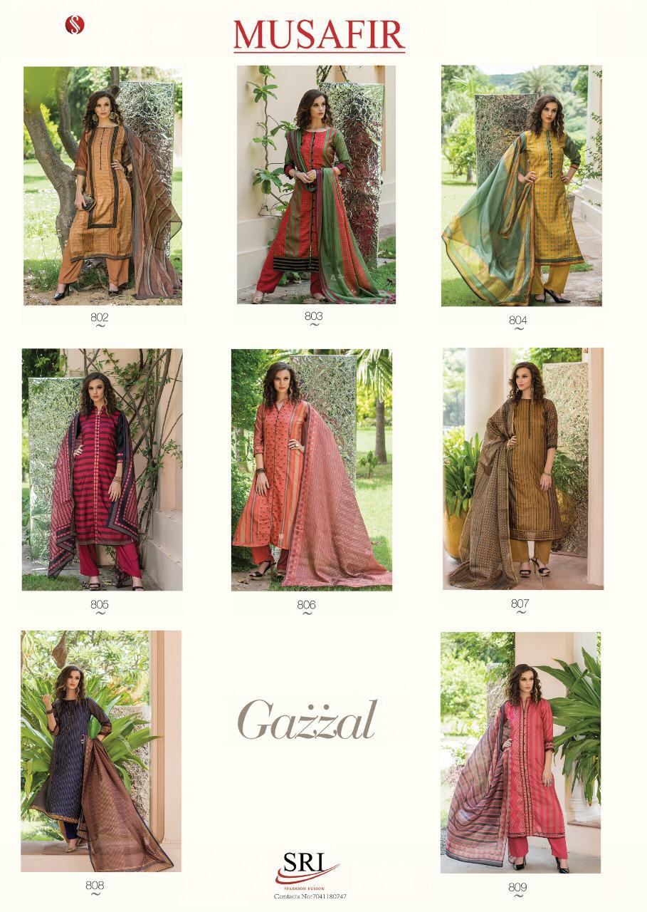 Gazzal By Sri 802 To 809 Series Beautiful Suits Stylish Fancy Colorful Party Wear & Ethnic Wear Fine Cotton Satin Dresses At Wholesale Price