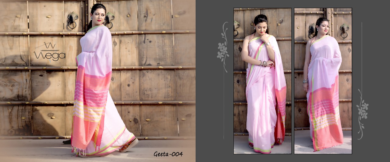 Geeta By Wega 001 To 010 Series Indian Traditional Wear Collection Beautiful Stylish Fancy Colorful Party Wear & Occasional Wear Soft Linen Cotton Slub Zari Weaving Sarees At Wholesale Price