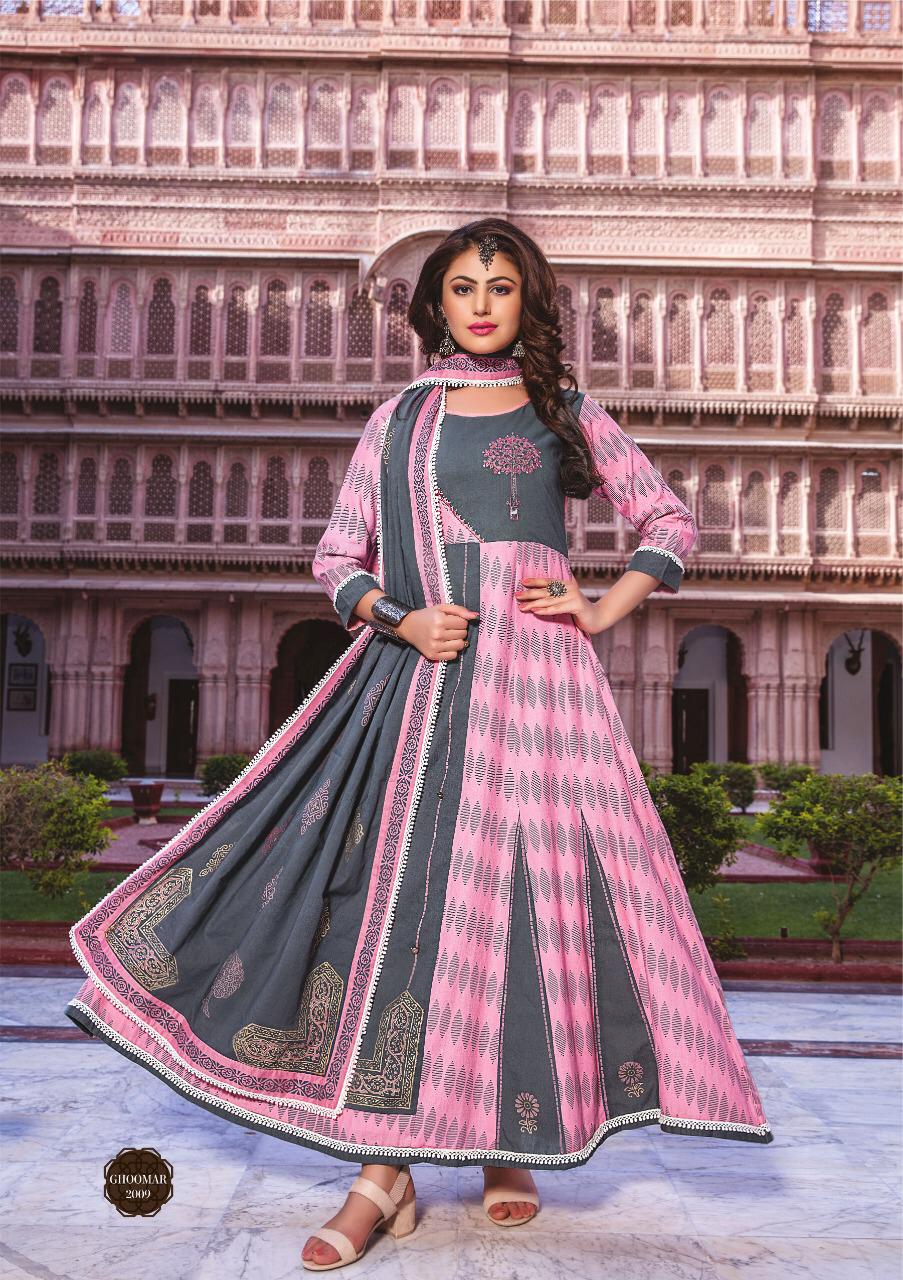 Ghoomar Vol-2 By Kiana Fashion 2001 To 2010 Series Designer Wear Collection Beautiful Stylish Fancy Colorful Party Wear & Occasional Wear Cotton  Printed Gowns At Wholesale Price