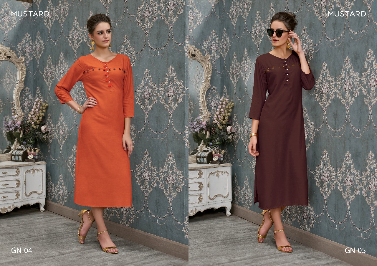 Ginni By Mustard 01 To 06 Series Beautiful Stylish Fancy Colorful Casual Wear & Ethnic Wear & Ready To Wear Slub Rayon Kurtis At Wholesale Price