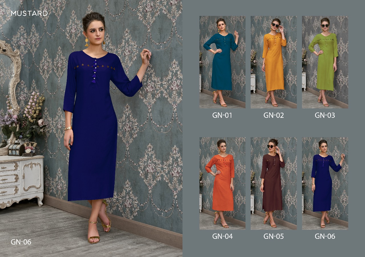 Ginni By Mustard 01 To 06 Series Beautiful Stylish Fancy Colorful Casual Wear & Ethnic Wear & Ready To Wear Slub Rayon Kurtis At Wholesale Price