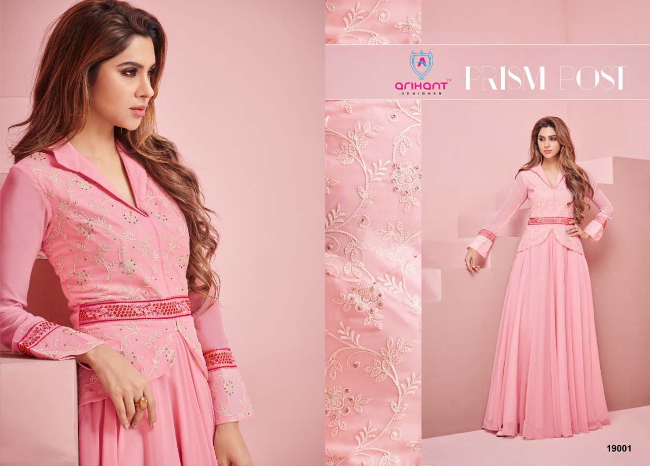 Glam Up By Arihant Designer 19001 To 19008 Series Beautiful Colorful Stylish Fancy Party Wear & Ethnic Wear & Ready To Wear Apple Georgette Embroidered Kurtis At Wholesale Price