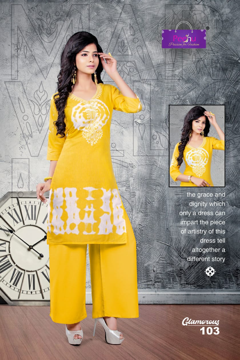 Glamoruos By Peehu 101 To 108 Series Stylish Fancy Beautiful Colorful Casual Wear & Ethnic Wear Cotton Printed Kurtis At Wholesale Price