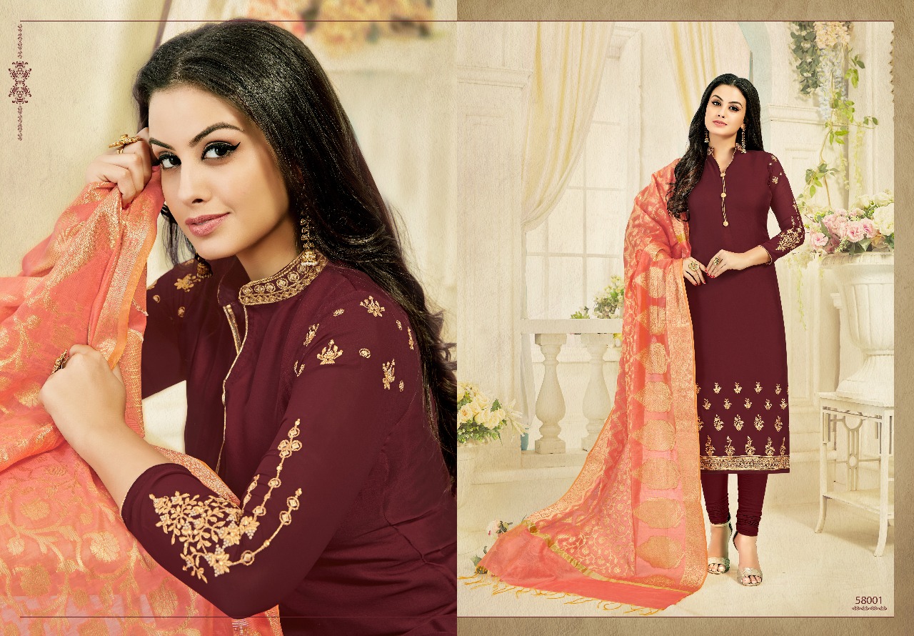 Glamour Vol-58 By Kavya Creation 58001 To 58012 Series Designer Suits Beautiful Stylish Colorful Fancy Party Wear & Occasional Wear Satin Georgette Embroidered Dresses At Wholesale Price