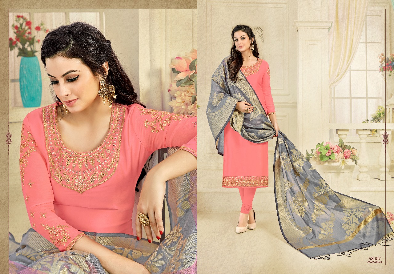 Glamour Vol-58 By Kavya Creation 58001 To 58012 Series Designer Suits Beautiful Stylish Colorful Fancy Party Wear & Occasional Wear Satin Georgette Embroidered Dresses At Wholesale Price