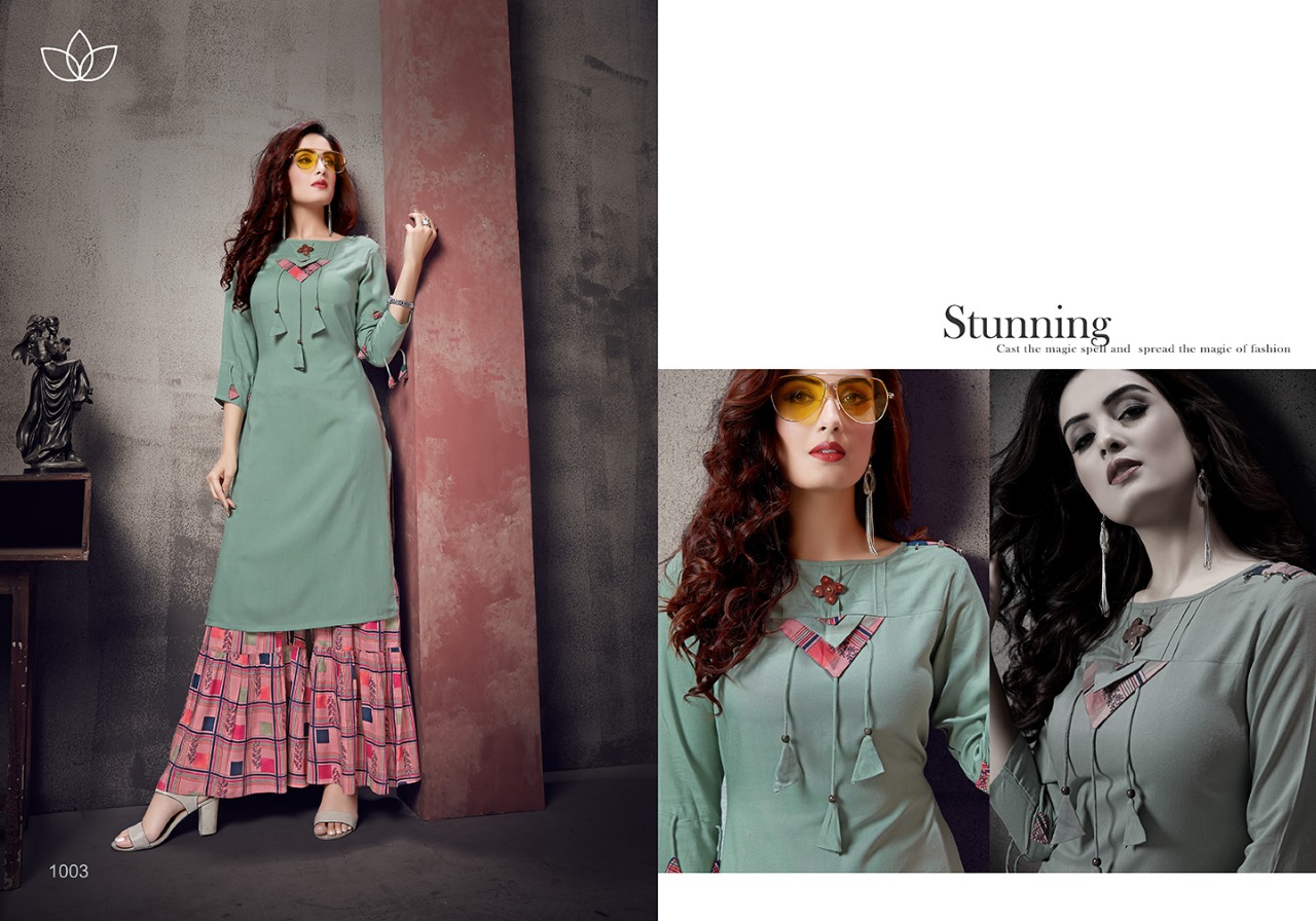 Glorious By St Namo 1001 To 1004 Series Beautiful Stylish Fancy Colorful Party Wear & Ethnic Wear Pure Rayon Printed Kurtis With Bottom At Wholesale Price