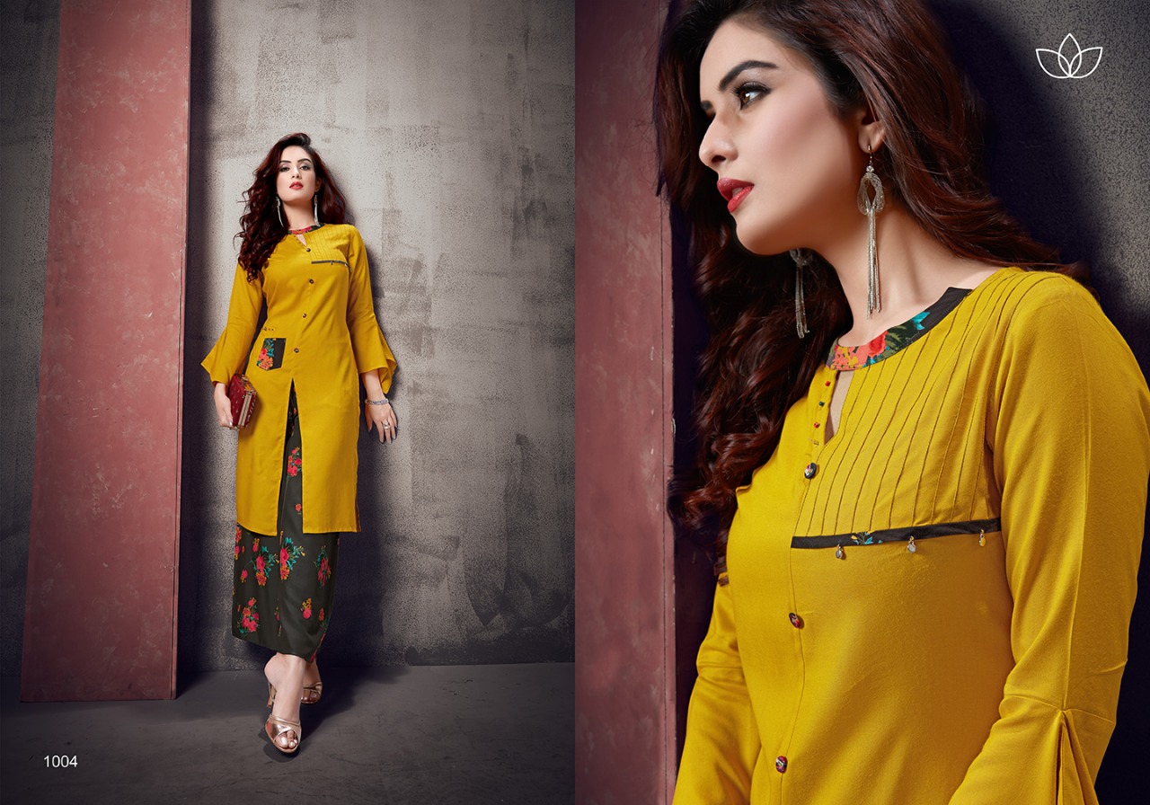 Glorious By St Namo 1001 To 1004 Series Beautiful Stylish Fancy Colorful Party Wear & Ethnic Wear Pure Rayon Printed Kurtis With Bottom At Wholesale Price
