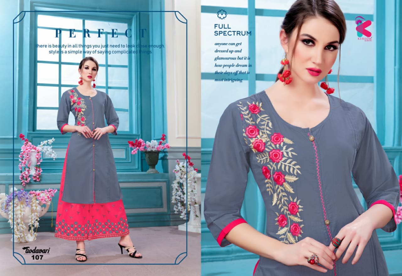 Godavari By Kersom 101 To 108 Series Designer Beautiful Stylish Colorful Fancy Ready To Wear & Casual Wear & Ethnic Wear Heavy Cotton Lawn Kurtis With Palazzo At Wholesale Price