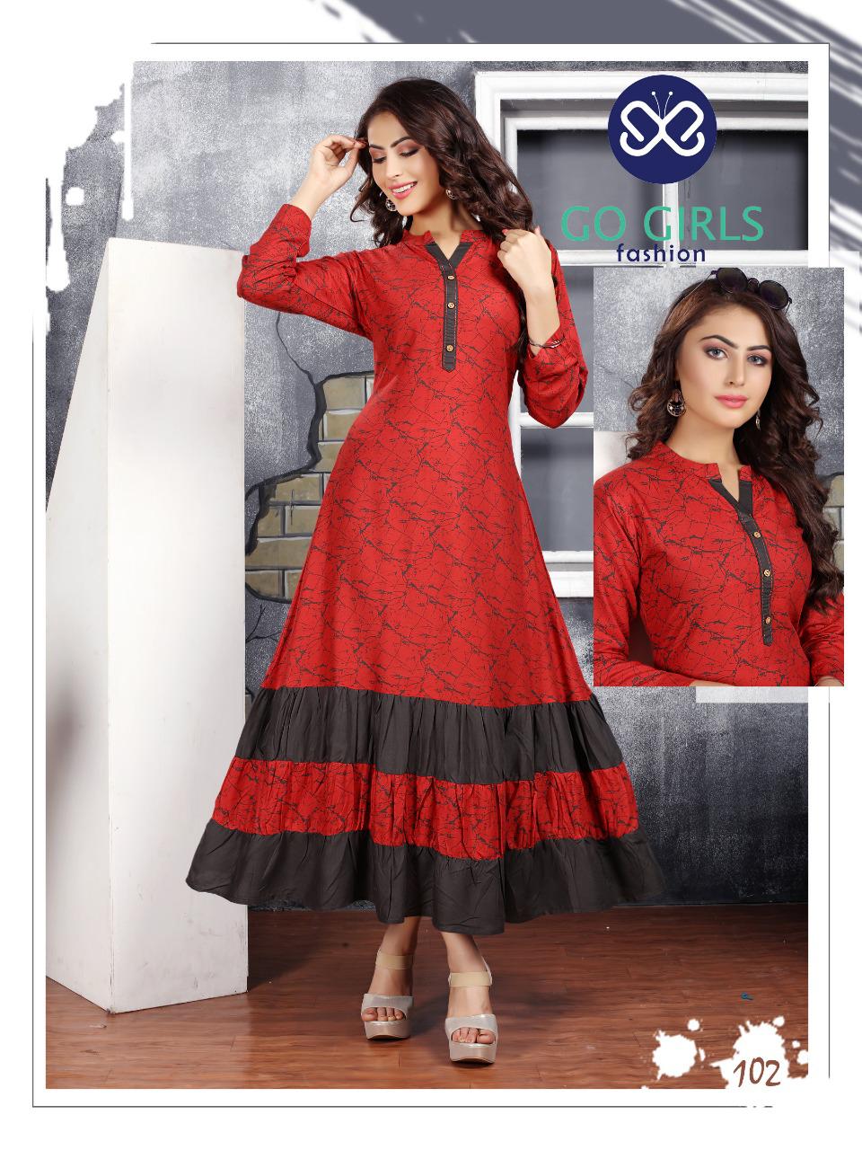 Gold By Go Girls Fashion 101 To 109 Series Beautiful Colorful Stylish Fancy Casual Wear & Ethnic Wear & Ready To Wear Rayon Kurtis At Wholesale Price