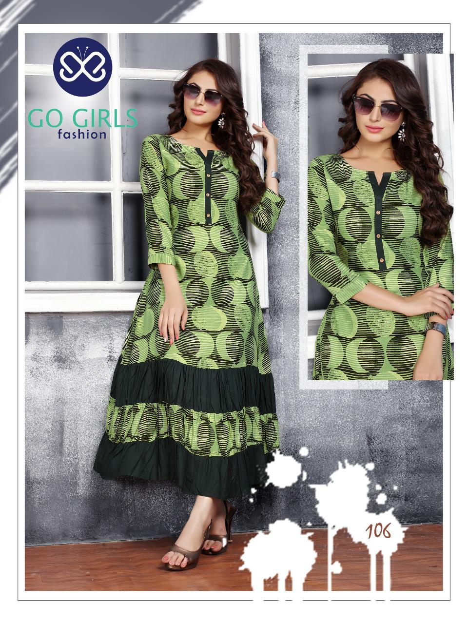 Gold By Go Girls Fashion 101 To 109 Series Beautiful Colorful Stylish Fancy Casual Wear & Ethnic Wear & Ready To Wear Rayon Kurtis At Wholesale Price