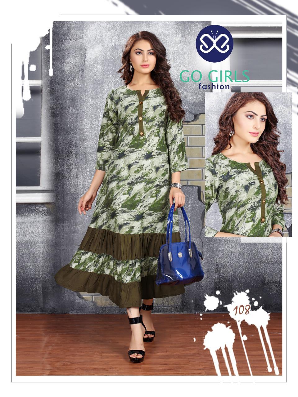 Gold By Go Girls Fashion 101 To 109 Series Beautiful Colorful Stylish Fancy Casual Wear & Ethnic Wear & Ready To Wear Rayon Kurtis At Wholesale Price