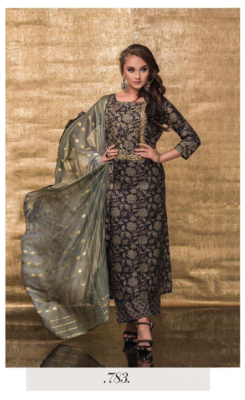 Gold Rush By Sri 782 To 788 Series Beautiful Collection Suits Stylish Fancy Colorful Party Wear & Ethnic Wear Chandrakant Silk Embroidred Dresses At Wholesale Price