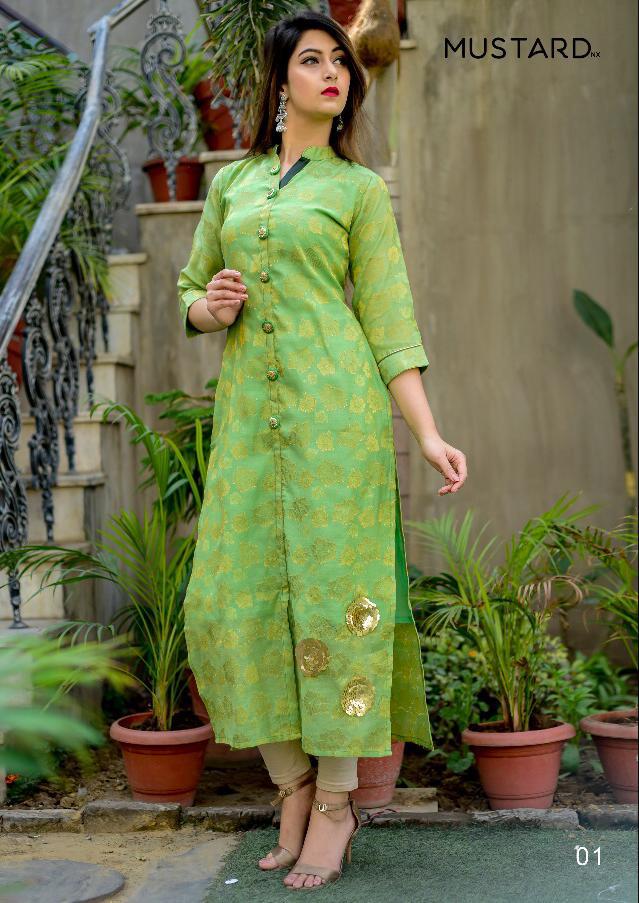 Goldstar By Mustard Nx 01 To 04 Series Stylish Fancy Beautiful Colorful Casual Wear & Ethnic Wear Banarasi Silk With Cotton Kurtis At Wholesale Price