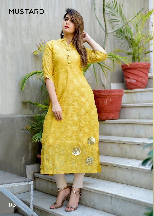 Goldstar By Mustard Nx 01 To 04 Series Stylish Fancy Beautiful Colorful Casual Wear & Ethnic Wear Banarasi Silk With Cotton Kurtis At Wholesale Price