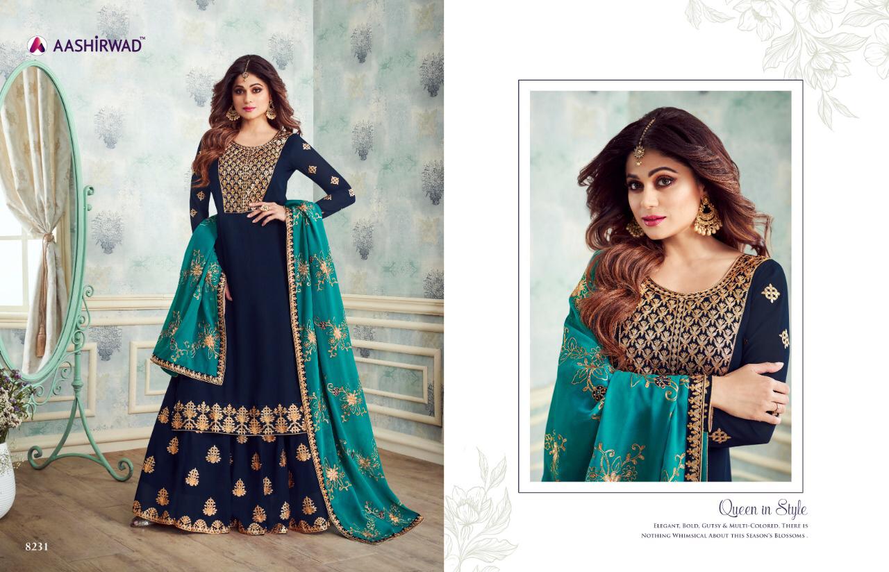 Gota Pati By Aashirwad Creation 8230 To 8235 Series Designer Sharara Suits Wedding Collection Beautiful Fancy Colorful Party Wear & Occasional Wear Real Georgette Embroidered Dresses At Wholesale Price